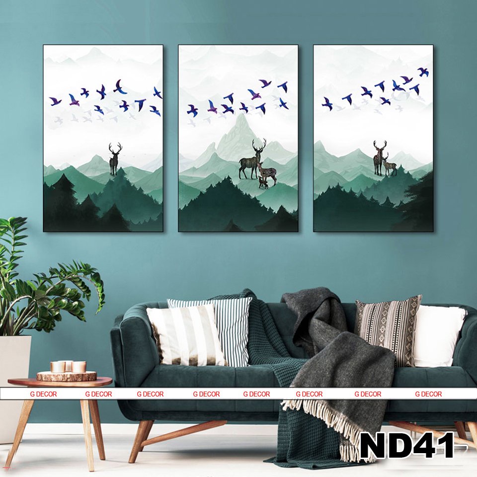 Tranh treo tường CAO CẤP 3 bức phong cách hiện đại Bắc Âu 36, tranh lá trang trí phòng khách, phòng ngủ, phòng ăn, spa
