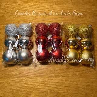 Combo 6 quả châu trang trí cây thông Noel phối kiểu 6cm