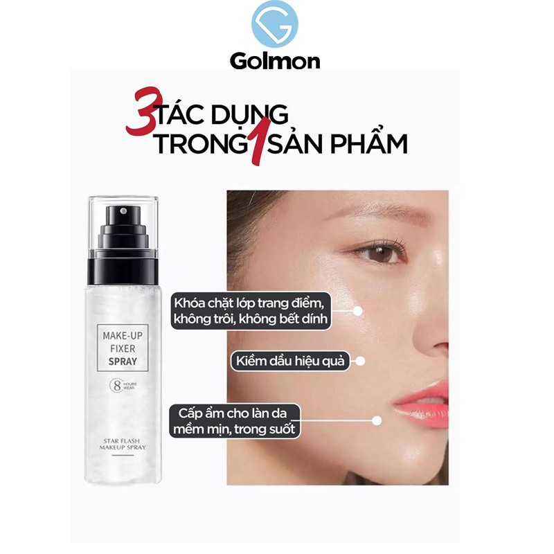 Xịt khoáng khóa lớp make up MAKEUP FIXER SPRAY ánh nhũ giữ lớp trang điểm lâu trôi và cấp ẩm tức thì cho làn da Golmon