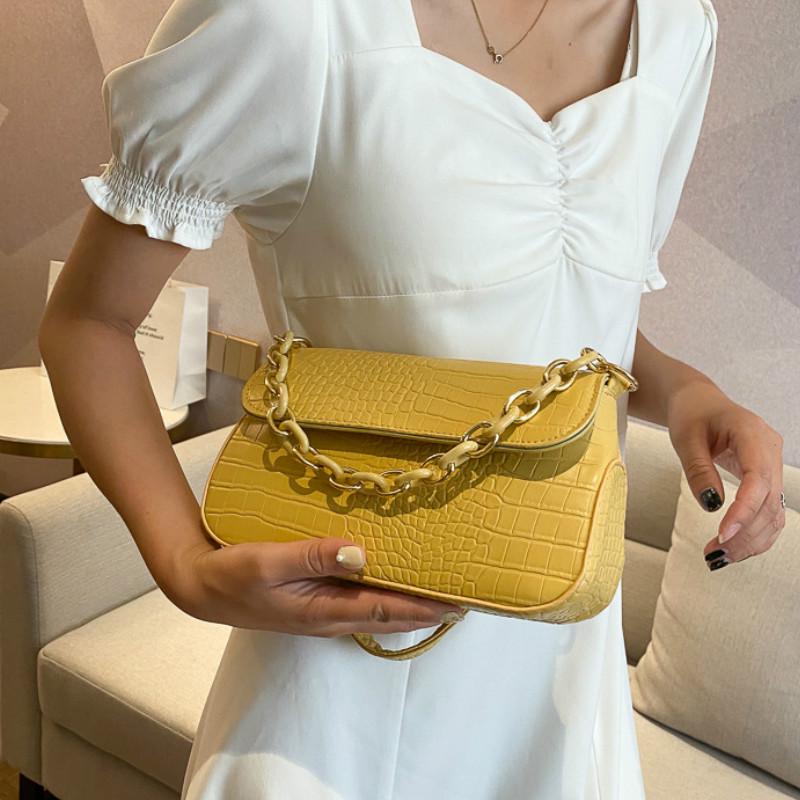 Túi IELGY đeo dưới cánh tay hình chữ nhật cỡ nhỏ phối dây xích phong cách cổ điển thời trang cho nữ