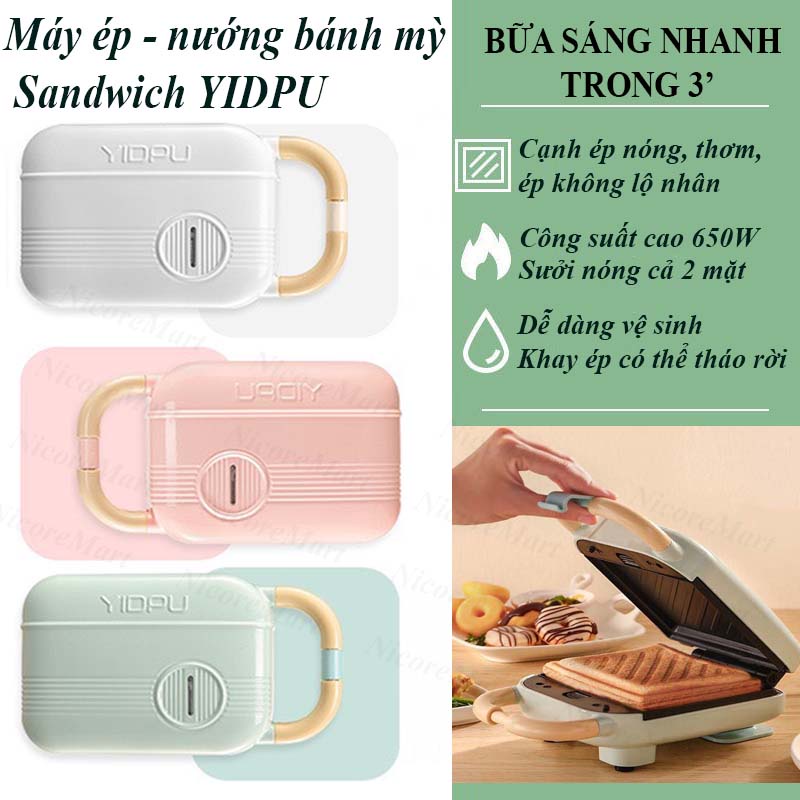 Máy nướng bánh mì sandwich YIDPU có thay được khuôn- Máy nướng bánh mỳ, làm bánh mini đa năng