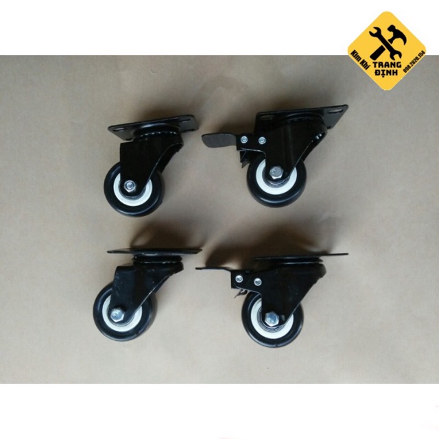 Combo 4 bánh xe đẩy hàng xoay 360 độ, có khóa chống xoay chống trượt loại 5cm nhóm màu viền đen
