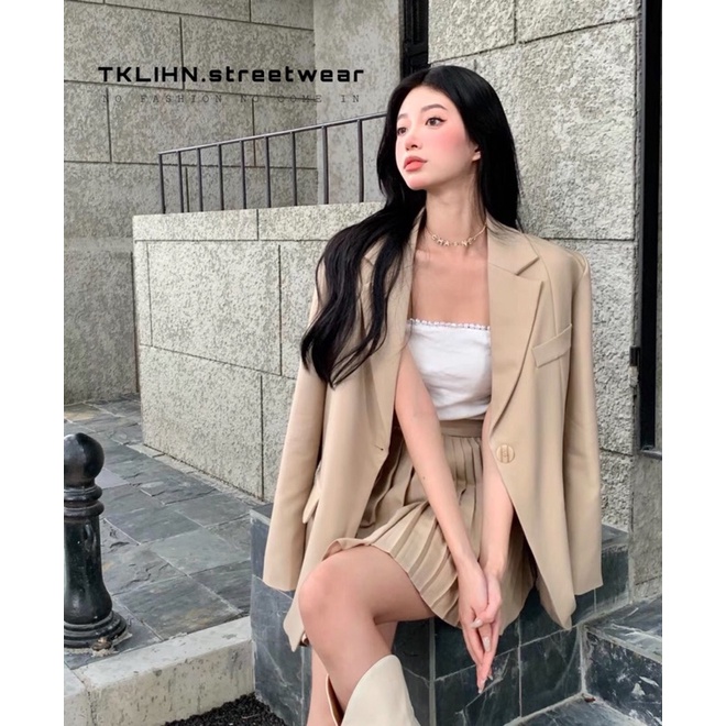 TKLIHN Set váy VEST áo khoác BLAZER dài tay + chân váy xoè HOT TREND 2021