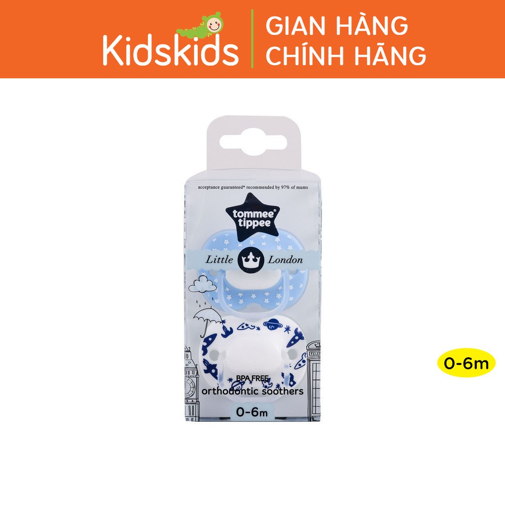 [Mã FMCGM50 - 8% đơn 250K] Ty ngậm cho bé Tommee Tippee 0-6 tháng (vỉ 2 cái) - Little London - Xanh/Trắng