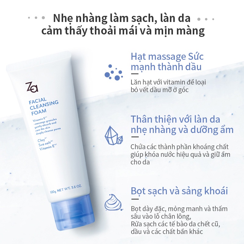 Sữa rửa mặt tạo bọt ZA 100g tẩy tế bào chết chăm sóc da sạch sâu không gây kíchứng