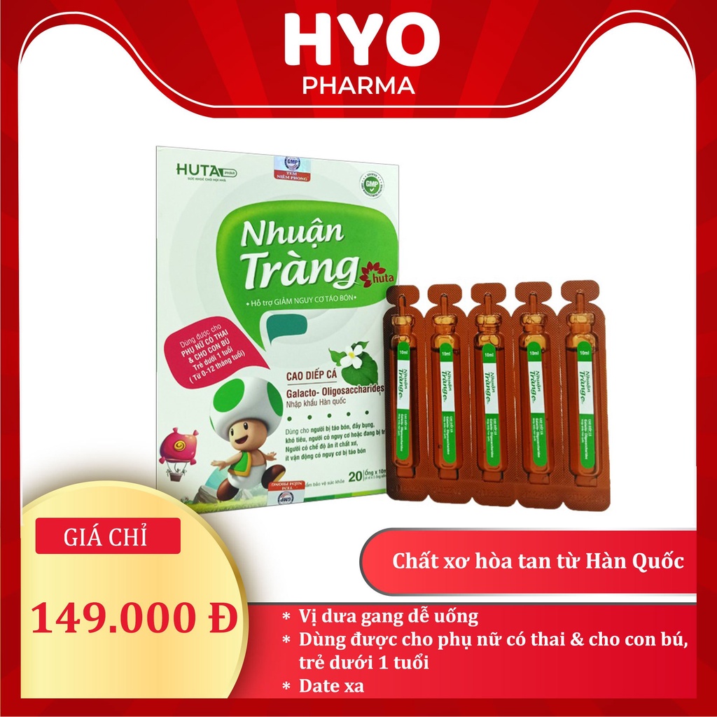 NHUẬN TRÀNG Huta bổ sung CHẤT XƠ HÒA TAN, chống táo bón cho bé hộp 20 ống, vị dưa gang