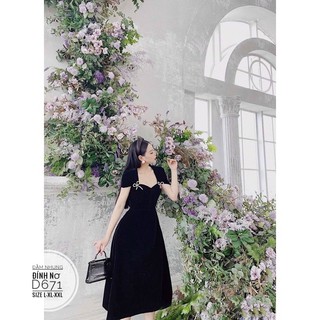 Bigsize Đầm nhung đính nơ D671