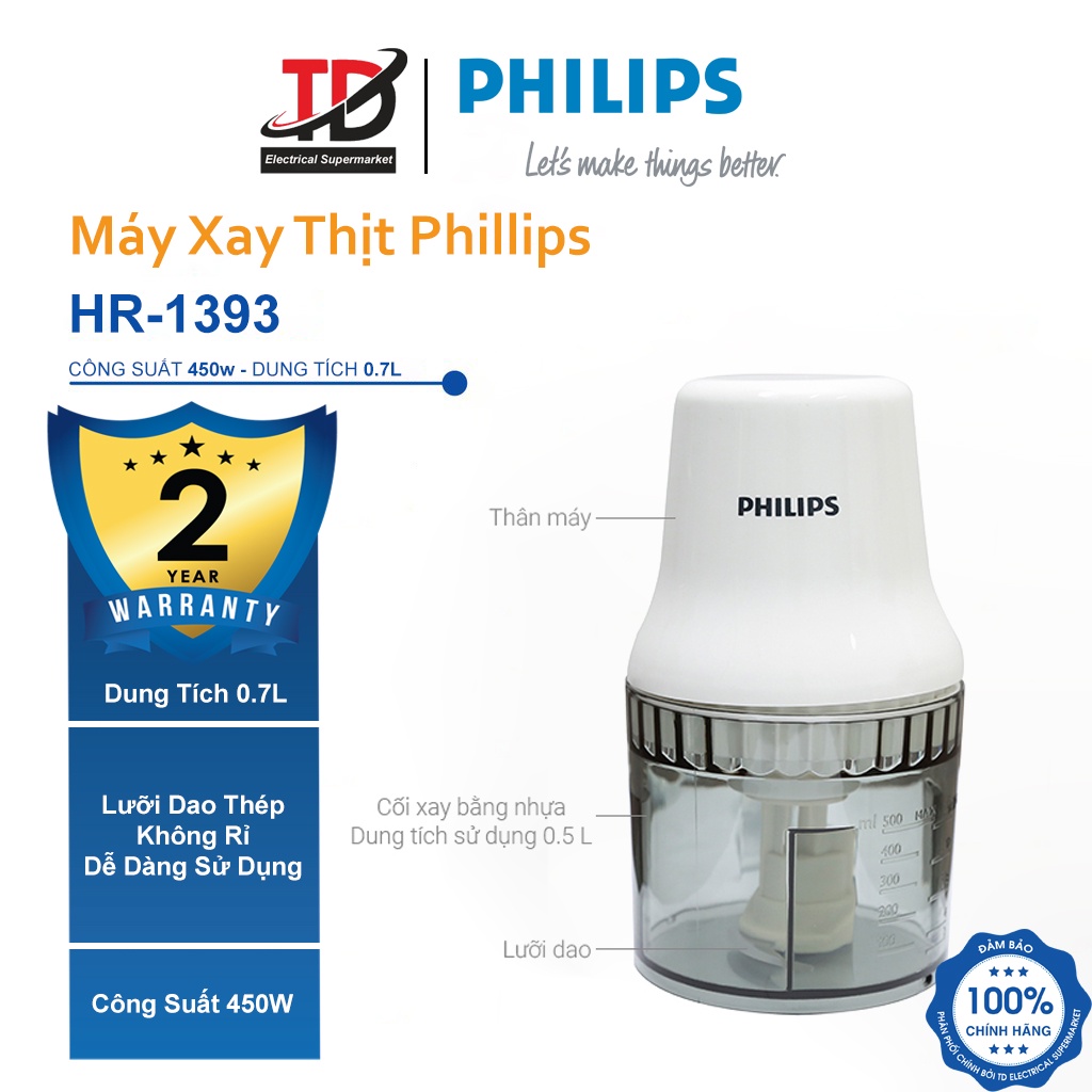 [Mã ELHAMS5 giảm 6% đơn 300K] Máy xay thịt Philips HR1393 - Công Suất 450W - Bảo Hành Chính Hãng 24 Tháng