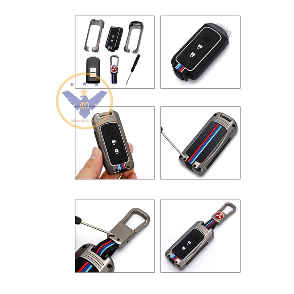 Ốp chìa khóa Titan xe Mitsubishi Xpander, Attrage, Mirage, Outlander 2 nút bấm , 3 nút bấm- kèm móc khóa