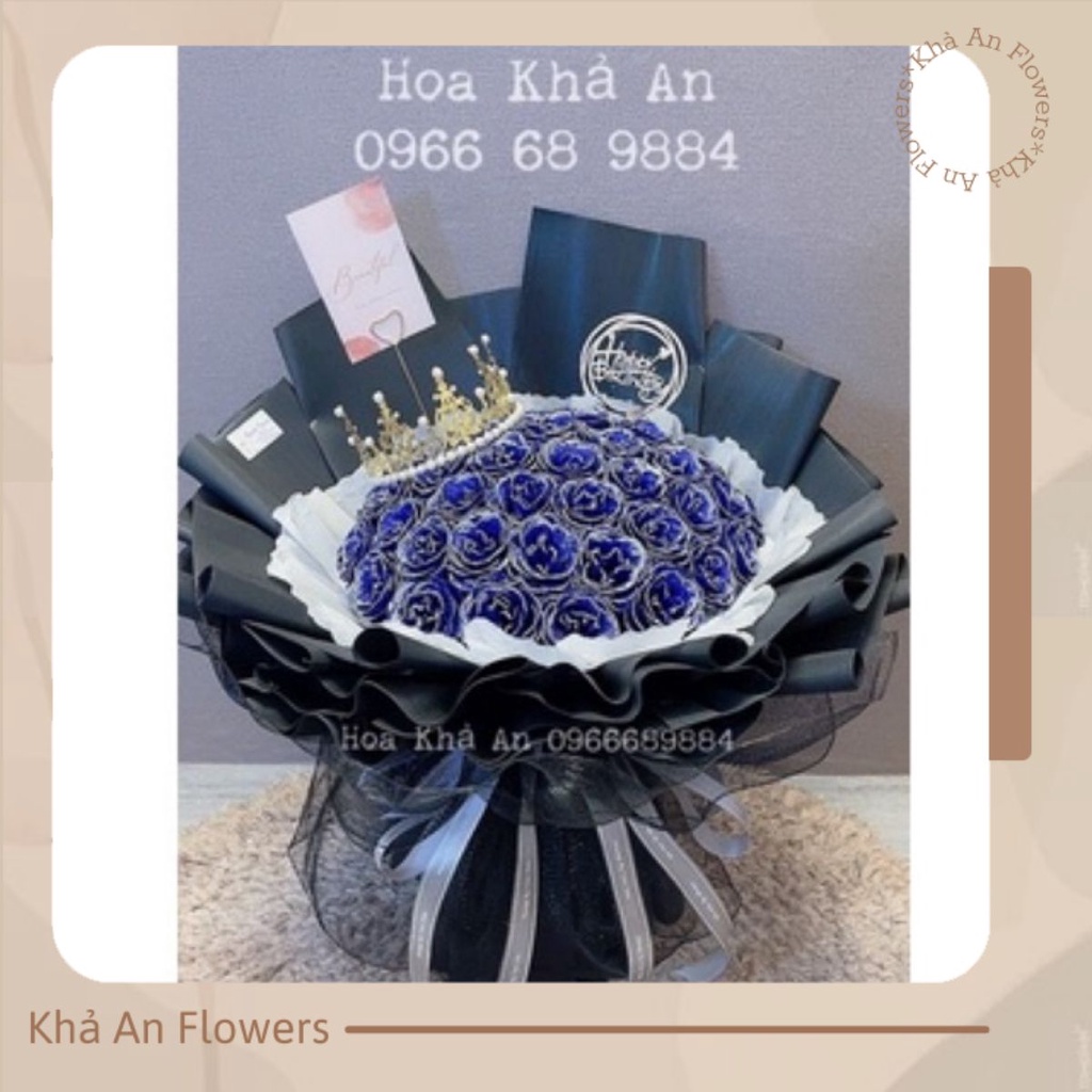 [Màu độc hiếm] Hoa nhũ 50bông xanh viền nhũ cực hiếm có. Tặng vương miện và Full phụ kiện. Hoả Tốc