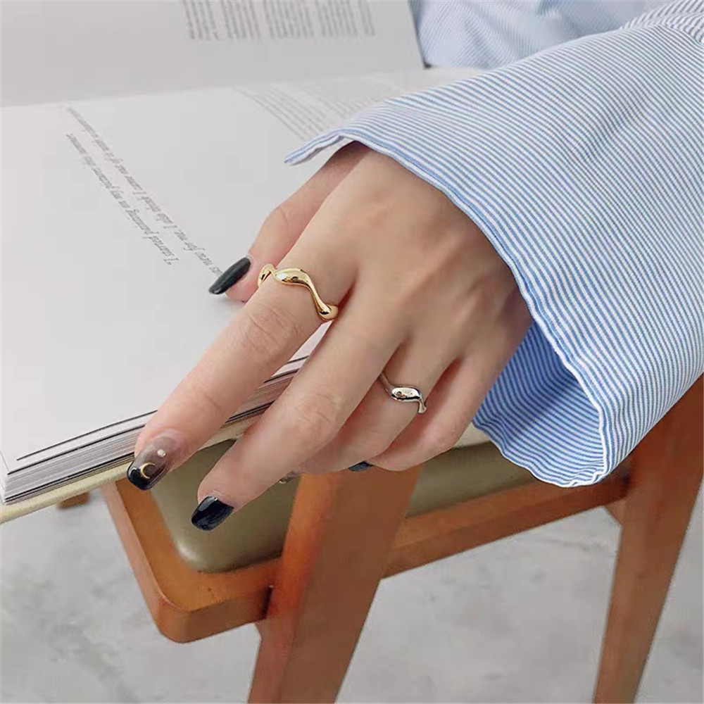 【COD】Nhẫn kiểu cổ gợn sóng phong cách Hàn Quốc thiết kế thời trang đơn giản