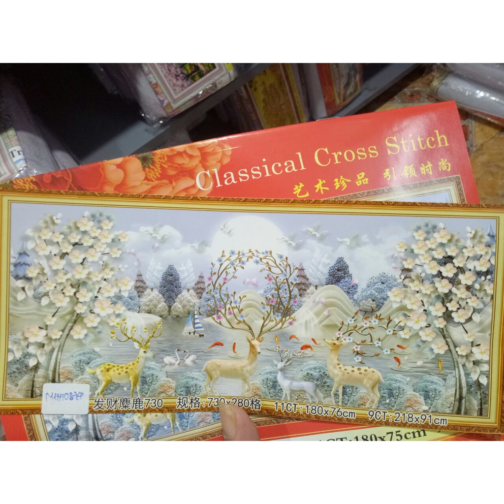 Tranh thêu chữ thập phong cảnh hươu tài lộc MHH0874 MHH0873 MN0181 TT2744 TT2748 HH0888 HH0889