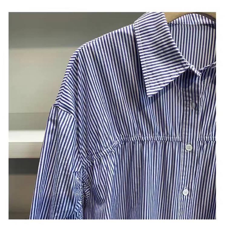 Áo Sơ Mi Tay Dài Phồng Họa Tiết Kẻ Sọc Phong Cách Hàn Quốc Trẻ Trung Cho Nữ