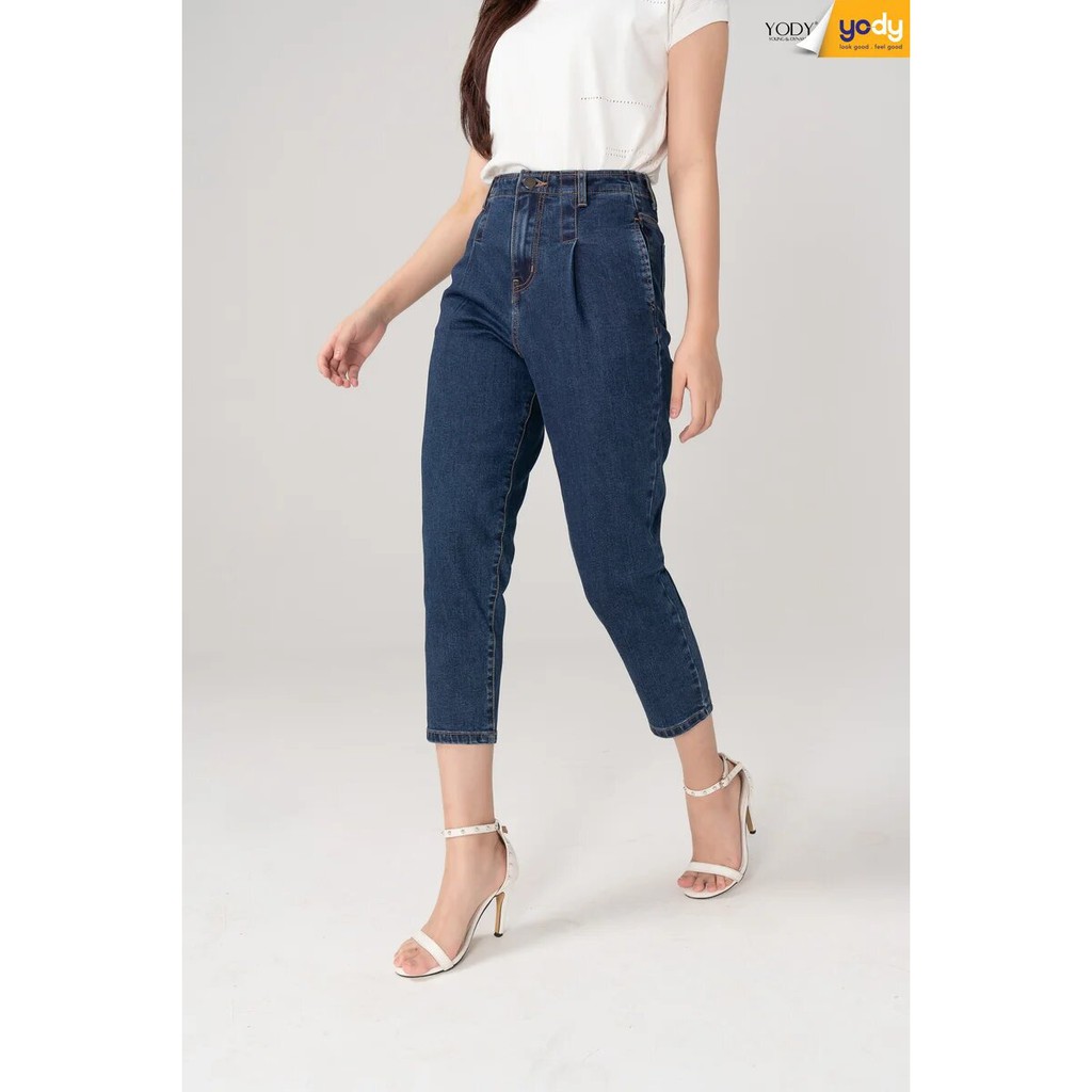 Quần Jean baggy nữ YODY cạp cao ống lửng chất bò co giãn tốt QJN3076