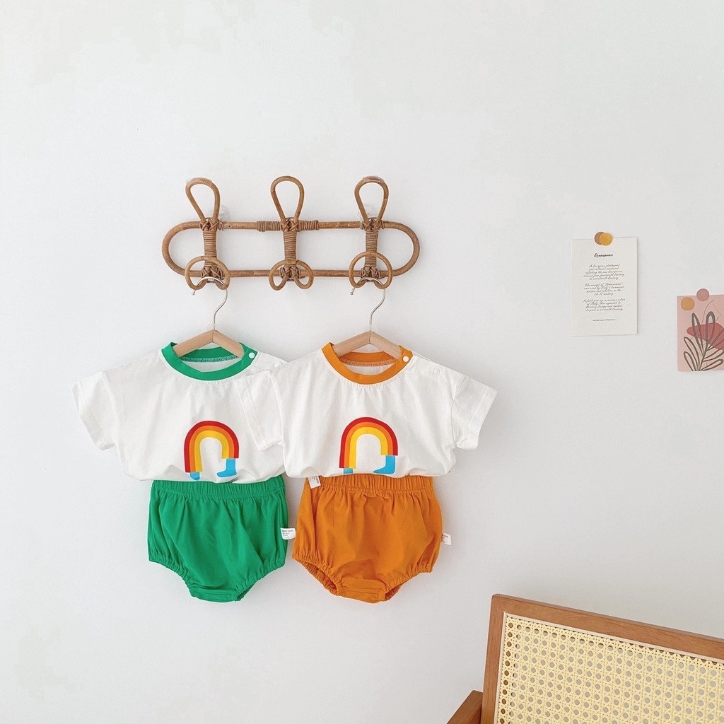 Bộ Đồ 2 Món Áo Thun Cotton Tay Ngắn Phối Quần Short Thời Trang Mùa Hè Cho Bé Sơ Sinh