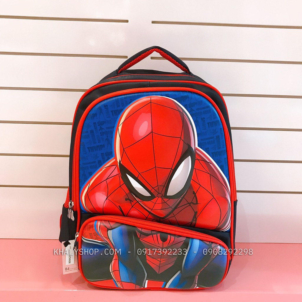 Balo, Cặp táp 16" 3 ngăn nhám hình người nhện Spiderman xanh đỏ cho học sinh, bé trai - 105NSPM1621 - (30x18x40cm)