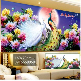 Tranh đính đá chim công 160x70cm