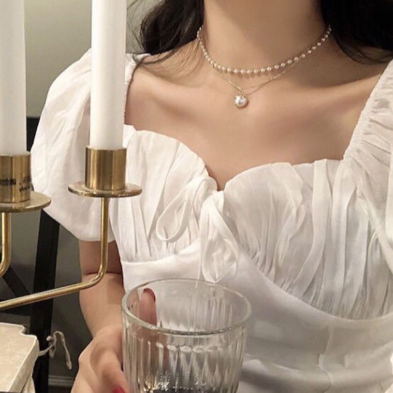 Set Dây Chuyền &amp; Lắc Tay Nữ Layer 2 Lớp Đính Ngọc Trai Nhân Tạo/ Vòng Cổ Vòng Tay Nữ 2 Dây Xinh Xắn