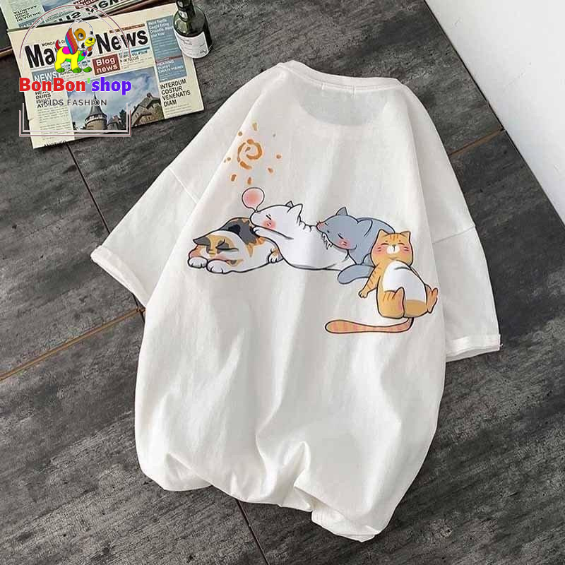áo thun in hình chú mèo lười xinh dễ thương