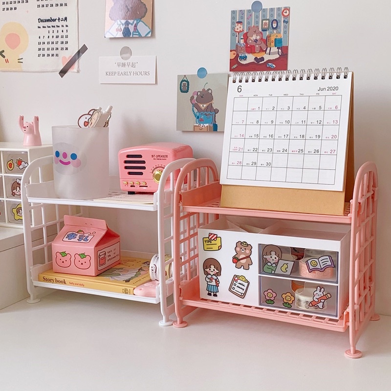 Kệ nhựa mini 2 tầng đựng đồ đa năng, tiện lợi xinh xắn Nago Store