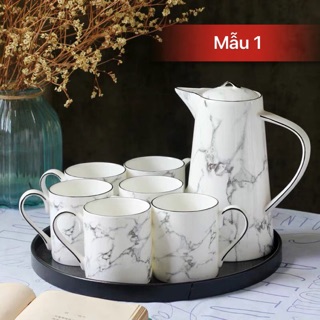 (Có sẵn ) Bộ ấm chén gốm sứ cao cấp (6 cốc)
