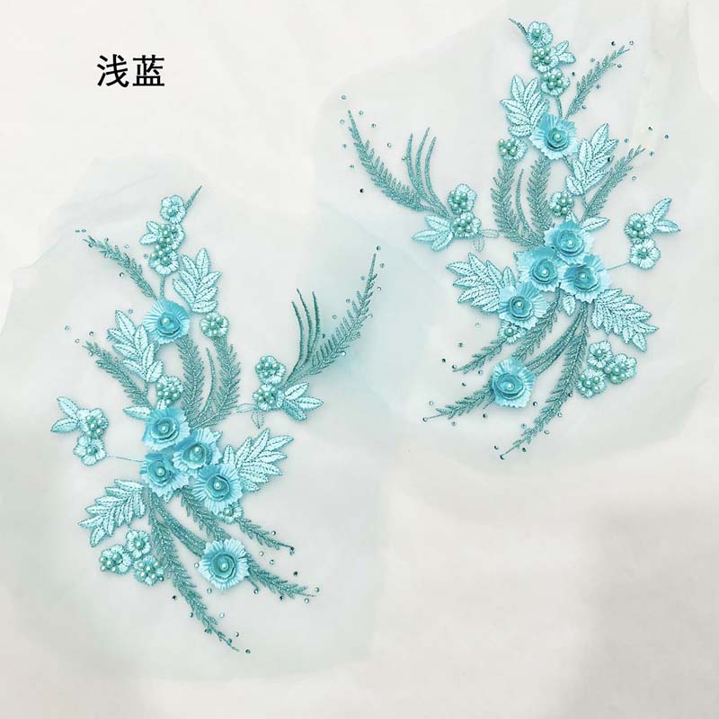 1 Cặp Miếng Vải Ren Thêu Hoa 3D Đính Hạt Cườm Trang Trí Áo Đầm