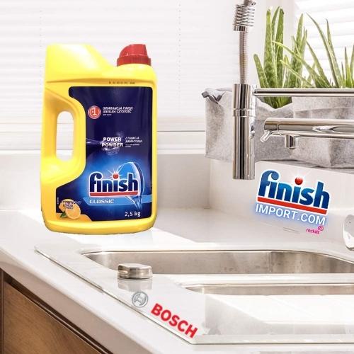 [CHÍNH HÃNG] Hộp bột rửa chén Finish Classic 2,5Kg (Hương chanh – 250 lần dùng) – (Dành cho máy rửa chén 7 tới15 bộ).