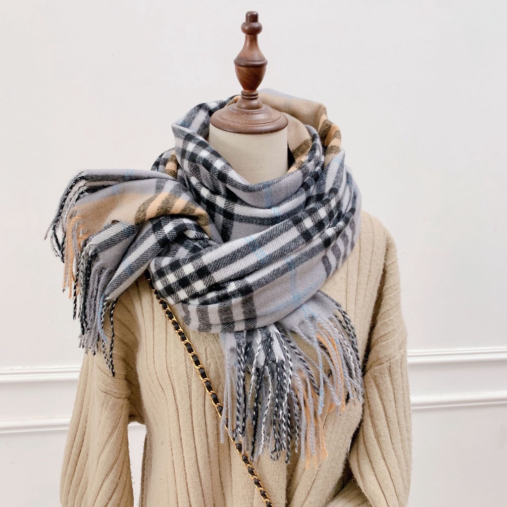 Zl Khăn Quàng Cổ cashmere Họa Tiết Kẻ Ô Chim Thời Trang Thu Đông Hàn Quốc Dành Cho Bạn Nữ