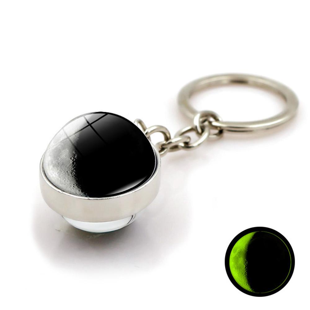 Móc Khóa Hình Quả Cầu Thủy Tinh Hai Mặt Màu Dạ Quang Hình Vũ Trụ Galaxy