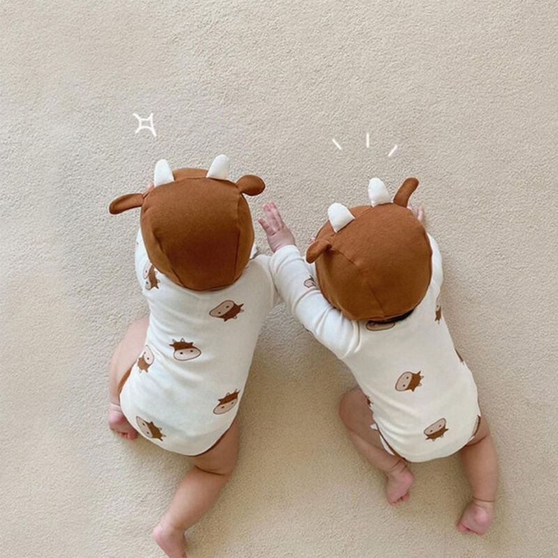 Bộ Áo Liền Quần Bằng Cotton Mềm Mại Tay Dài Kèm Nón Thời Trang Xuân Thu Cho Bé Trai Và Gái