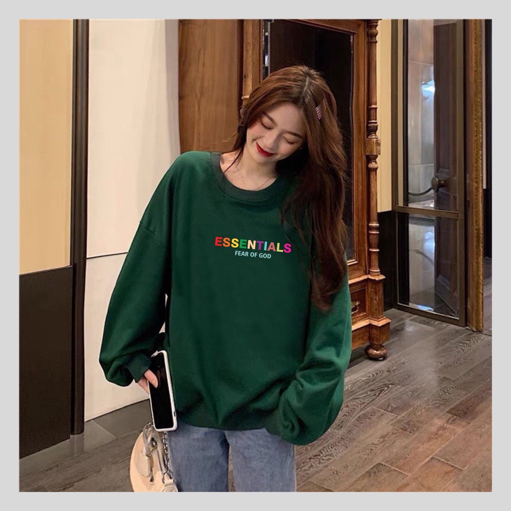 Áo sweater nỉ unisex BEA - áo nỉ bông form rộng in hình essential màu Hotren 2022