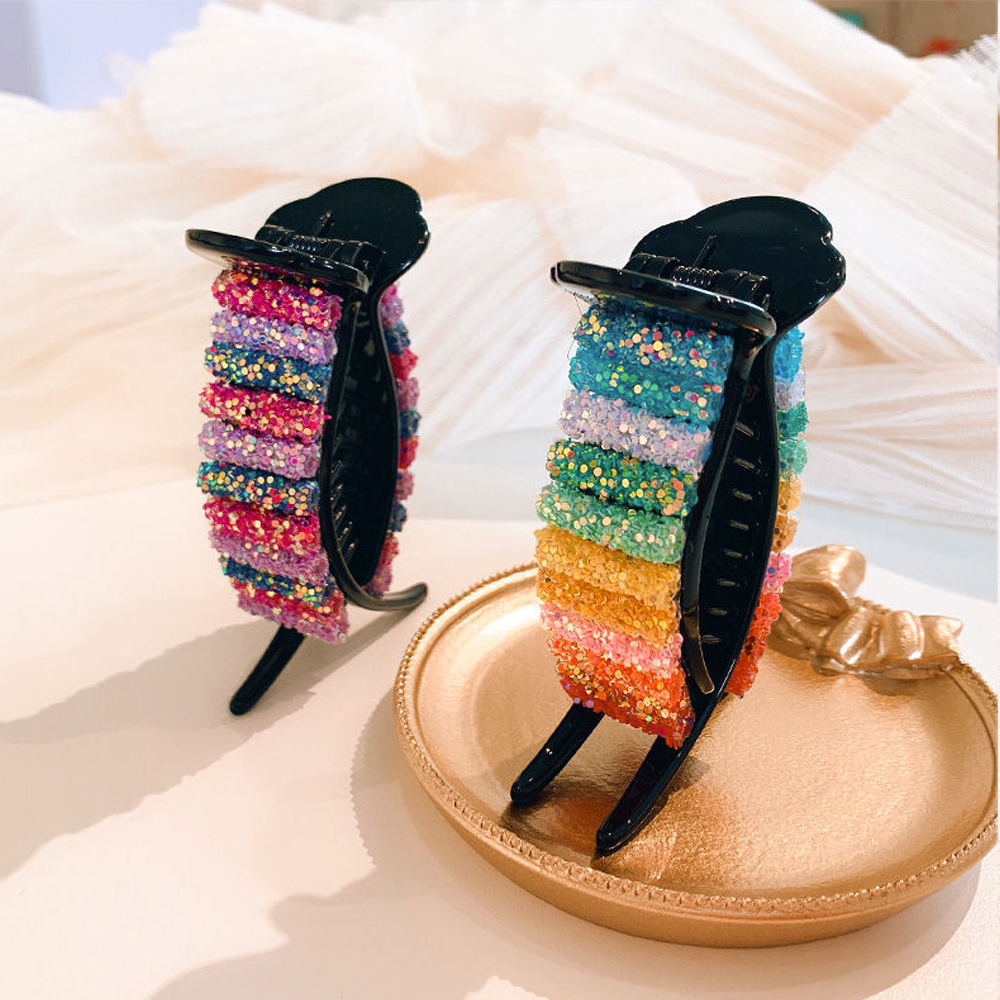 👗KAREN💍 Durable Ponytail Holders Clip Barrettes Gift For Women Girl Candy Colored Rainbow Sequins Large Hair Claw Fashion Hair Accessories Hair Clip Bun Ponytail Holder Headwear Barrettes Strong Grip Slide/Multicolor