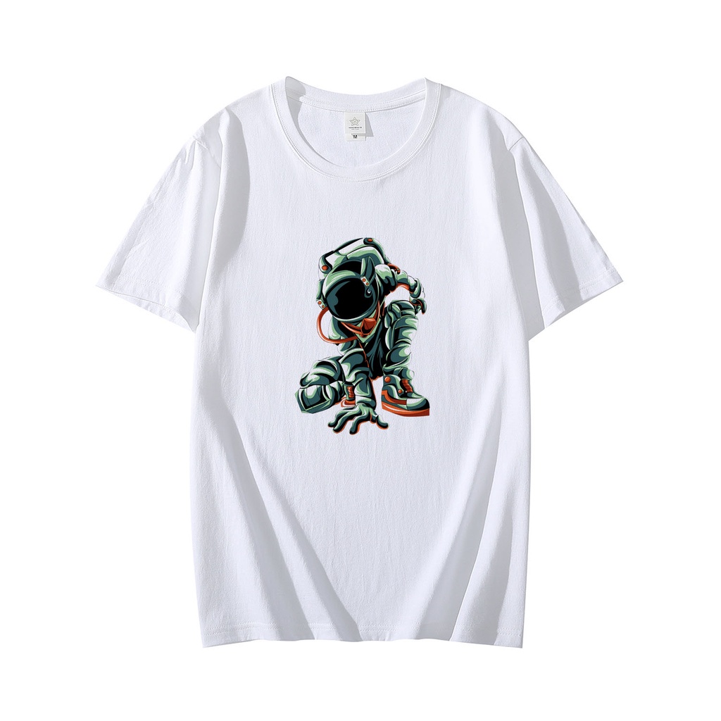 Áo Thun Nam Nữ Unisex Màu Trắng Tay Ngắn Cổ Tròn Hình In 3D Bộ Siêu Tập Phi Hành Gia SP03