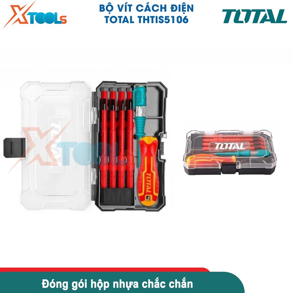 Bộ tua vít đa năng TOTAL THTIS5106 cách điện 1000V, 10 chi tiết, tay cầm tròn cách điện có thể đổi đầu-CHÍNH HÃNG-XTOOLS