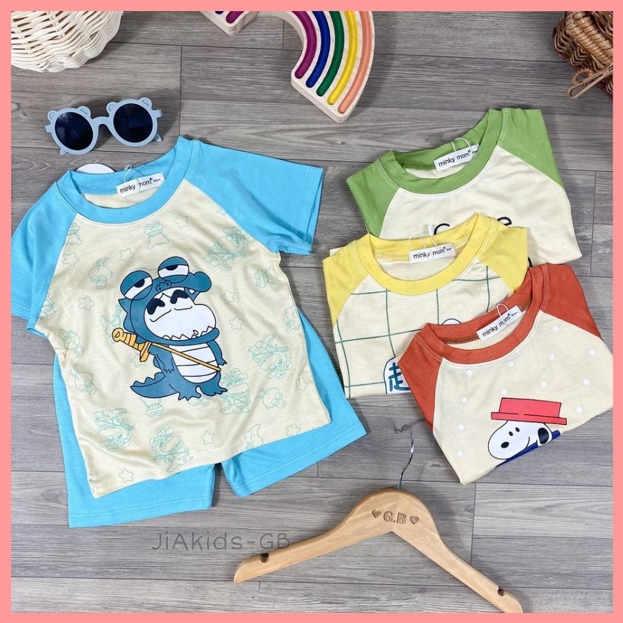 Bộ Thun Lạnh Cộc Tay Cho Bé Trai Bé Gái 8-19kg -TN-IN88 In Động Vật Dễ Thương Chất Vải Thoáng Mát