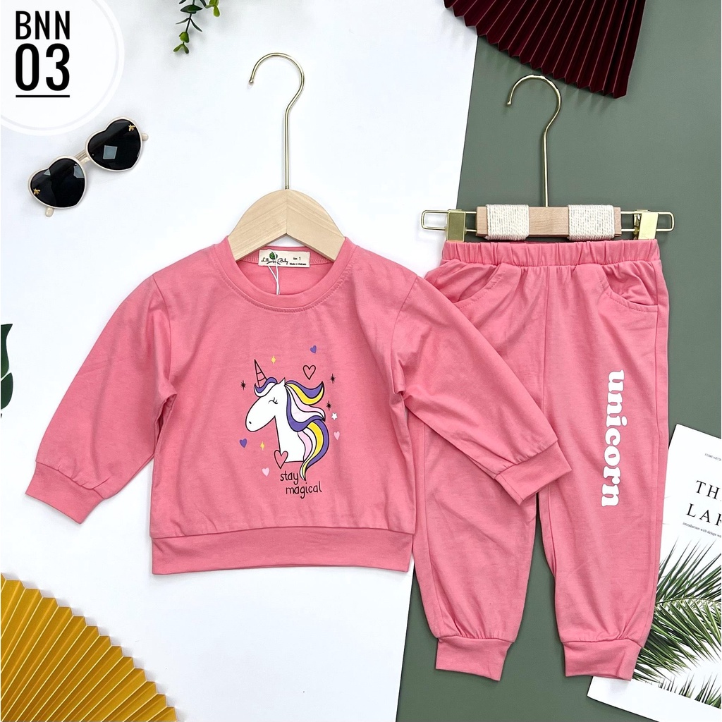 Bộ thun dài tay thu đông bé gái LITIBABY hình ngựa, size cho bé từ 10-18kg