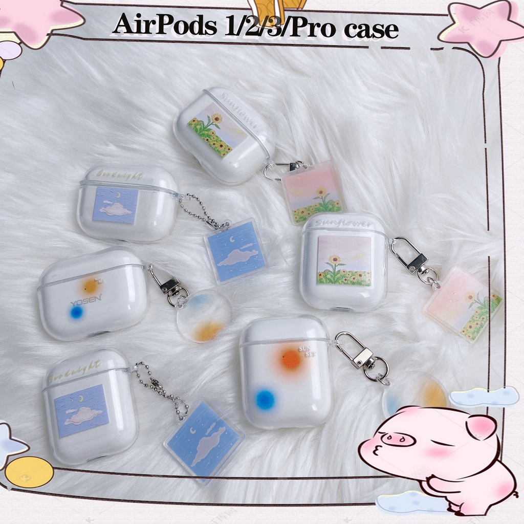 Vỏ Bảo Vệ Hộp Sạc Tai Nghe AirPods3 AirPods3 Họa Tiết Hoàng Hôn/ Hoa Hướng Dương Màu Trong Suốt Dễ Thương