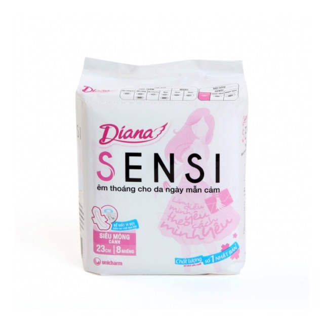 BVS Diana Sensi Siêu mỏng Có cánh gói 8 miếng x 23cm