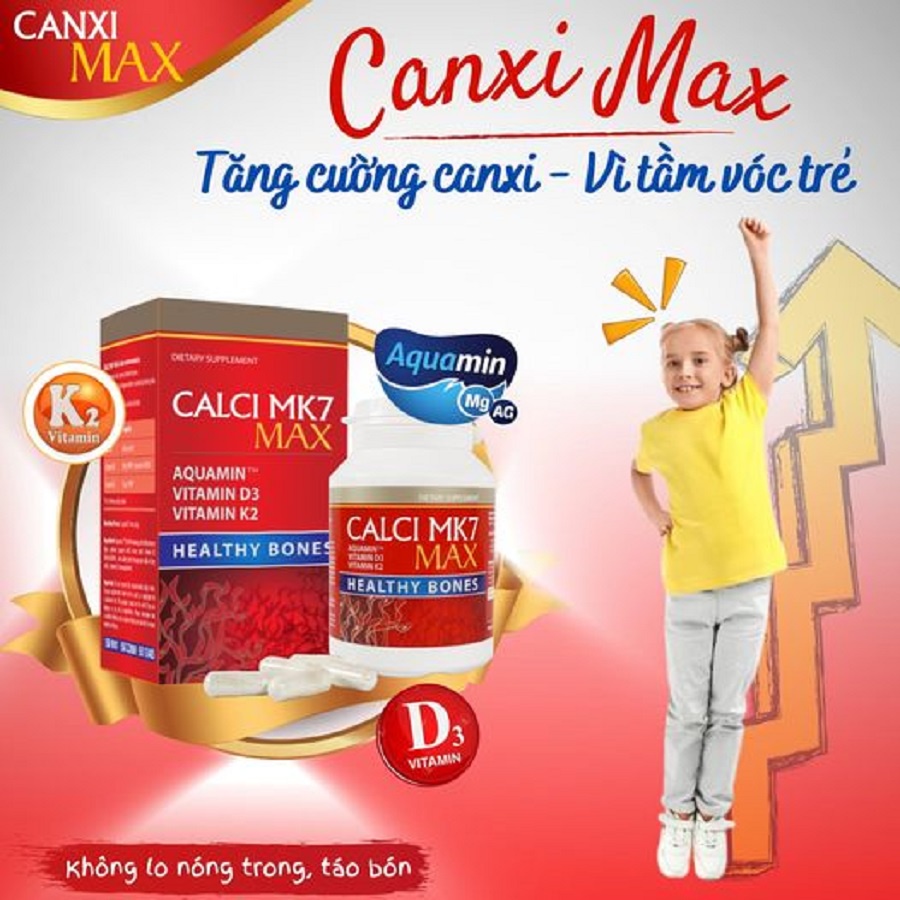 Calci MK7 Max - Viên uống bổ sung canxi tảo đỏ tự nhiên, vitamin D3, MK7 hộp 60 viên