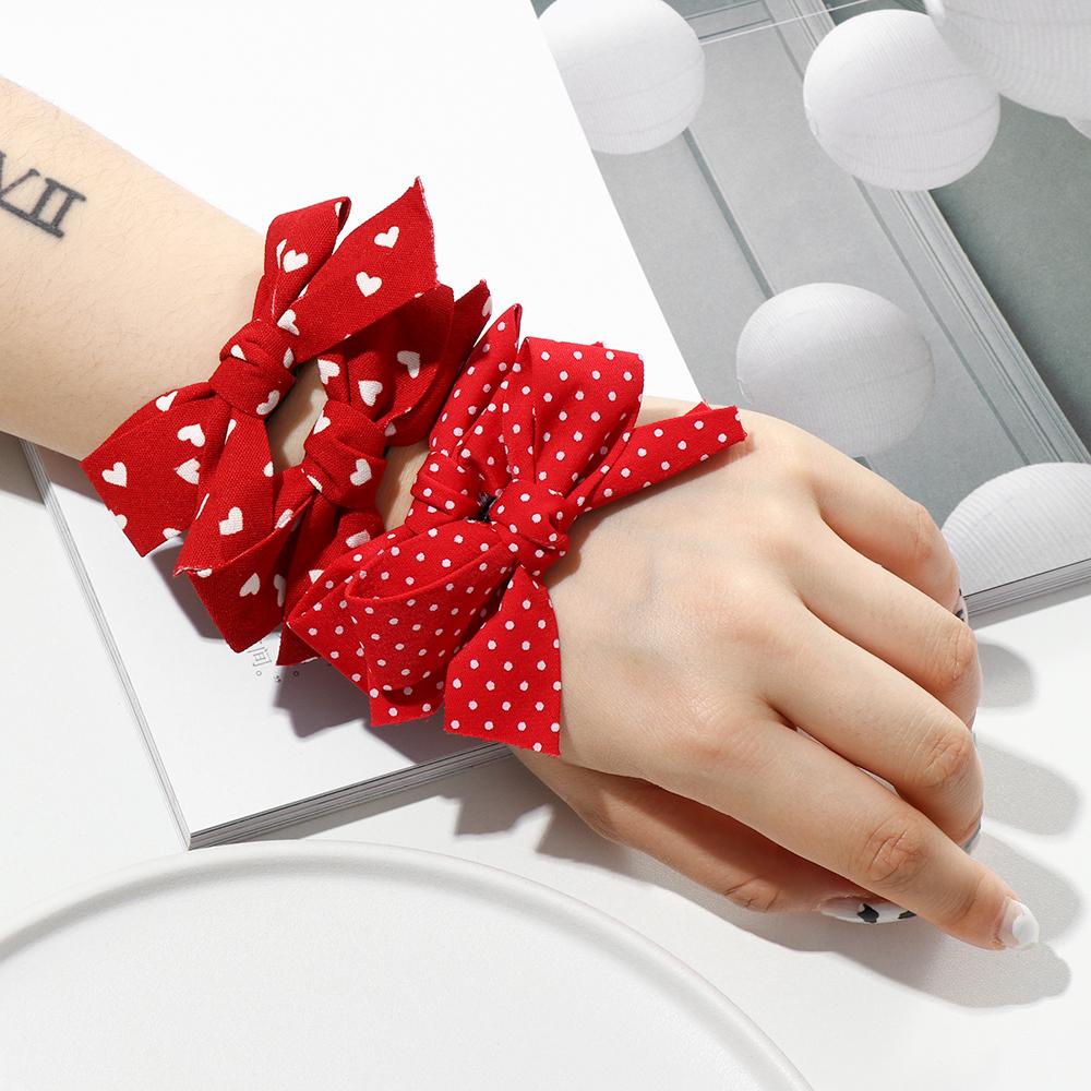 LAY Set 2 Dây Cột Tóc Đính Nơ Họa Tiết Chấm Bi Xinh Xắn Cho Bé Gái