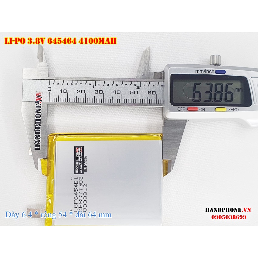 Pin Li-Po 3.8V 4100mAh 645464  cho Điện Thoại, Laptop, loa Bluetooth, định vị GPS, máy nghe nhạc
