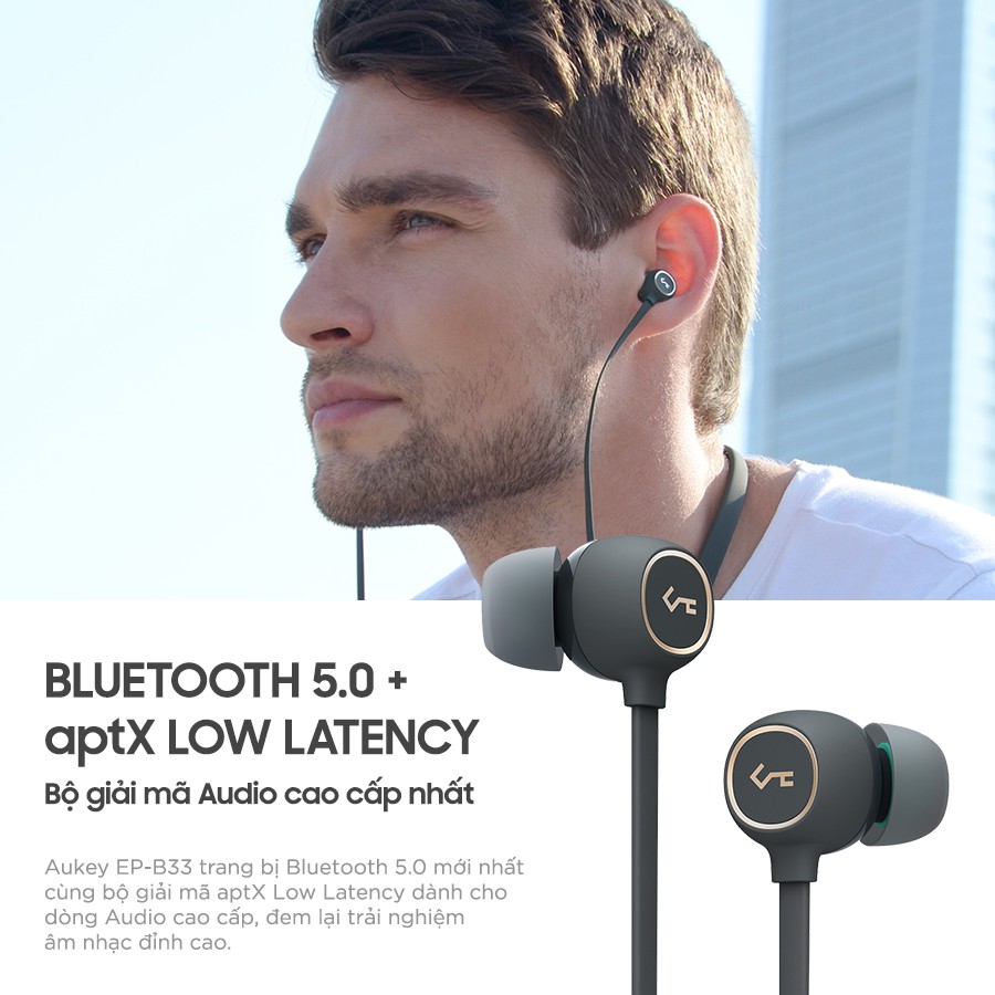 Tai Nghe Bluetooth AUKEY EP-B33 - aptX/aptX-LL - 10mm Driver Graphene,Kháng Nước IPX6 - Hàng Chính Hãng