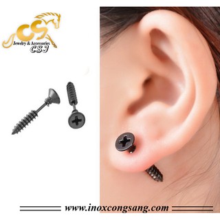 Bông tai inox titan tu vít màu đen hàn quốc