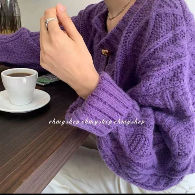 Áo khoác cardigan dệt kim dáng rộng màu sắc đơn giản phong cách hàn quốc dành cho nữ