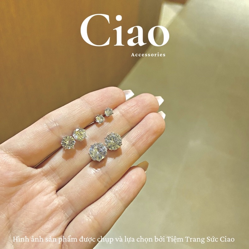 [HOT TRENDY] Khuyên tai/ Bông tai mạ bạc S925 thiết kế đơn giản đính đá Pherda Ciao