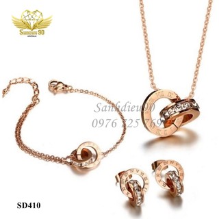 Trang sức titan nữ ( Vòng tay + DC + BT 2 khoanh đan 1 khoanh đá )
