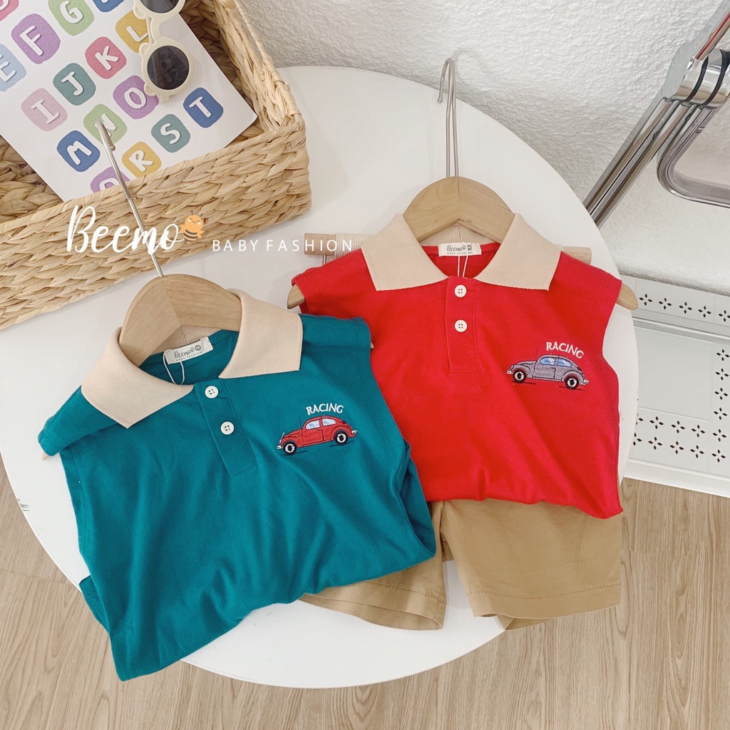 Bộ ba lỗ cổ polo cho bé cotton phối quần kaki cho bé thời trang hàn quốc