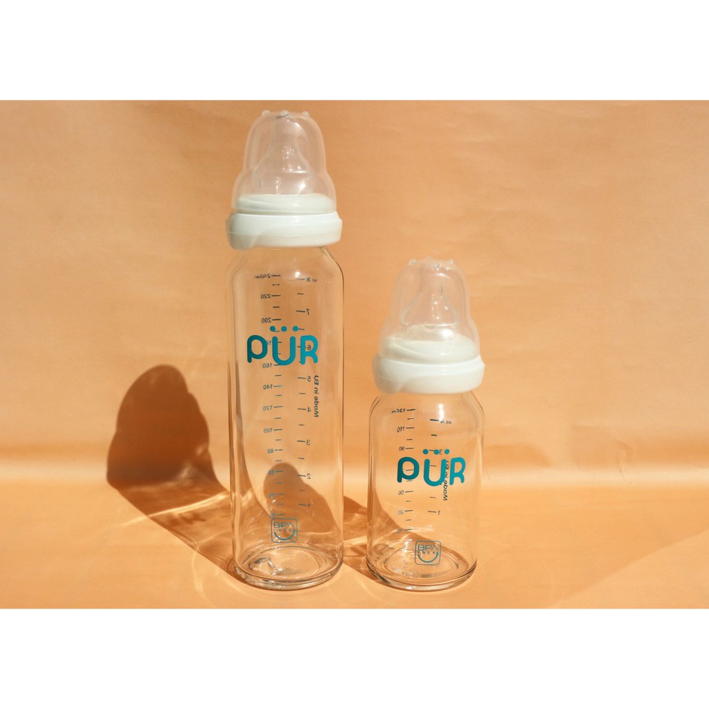 Bình sữa cho bé bằng thủy tinh cao cấp Pur 240ml (1203) không chứa BPA, Thân bình được sản xuất tại Đức