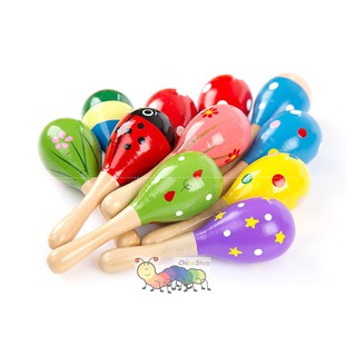 Lục Lạc Gỗ Cầm Tay Nhạc Cụ Maracas Cho Bé Loại 12cm - Màu sắc ngẫu nhiên