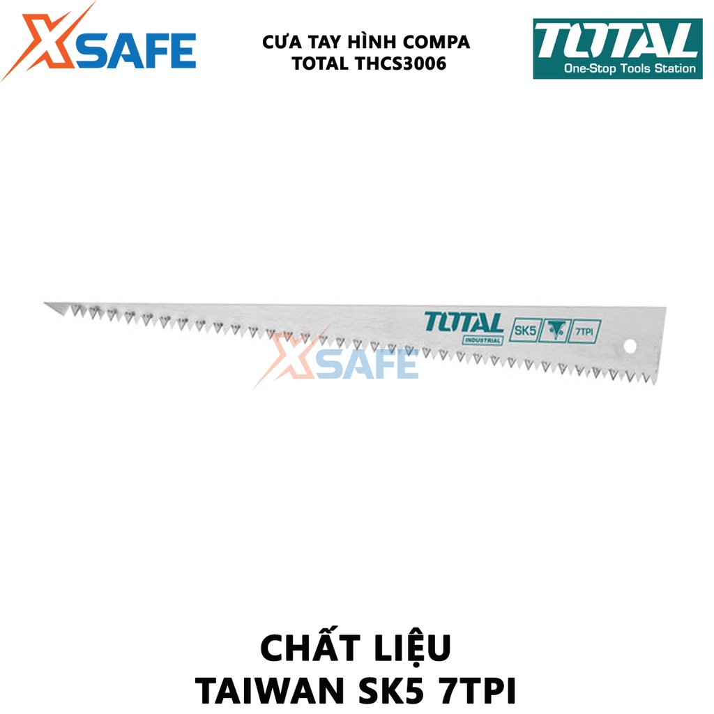 Cưa cầm tay hình compa TOTAL THCS3006 | dụng cụ cưa size 12&quot;/300mm| Chất liệu Taiwan SK5 7TPI gia công thô, cắt vật liệu
